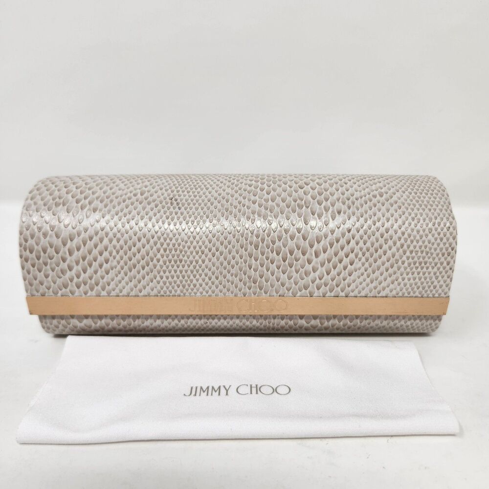 Authentic Jimmy Choo Ivory Snakeskin Hard Eyeglass Case Magnetic Closure w/ glas